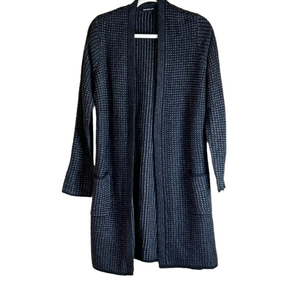 Fortune + Ivy Women's Contrasting Stitch Duster Cardigan Black Gray Size L NWOT